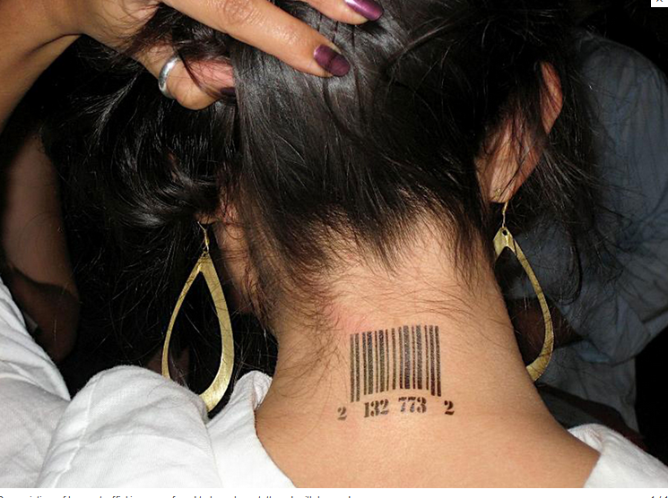 women branded with barcodes
